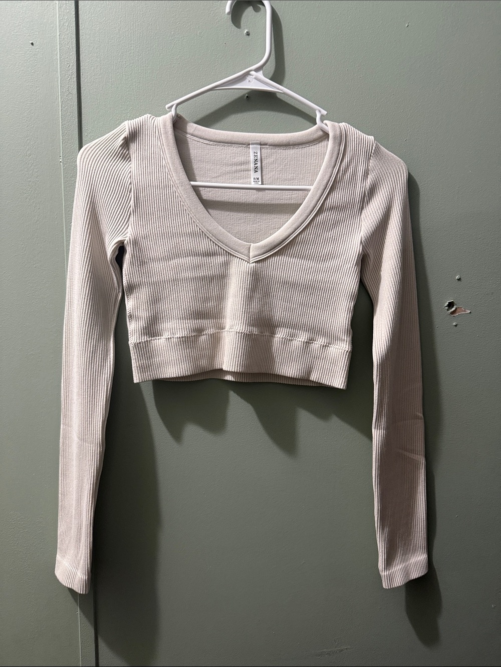 New Ribbed cropped Zenana long sleeve top